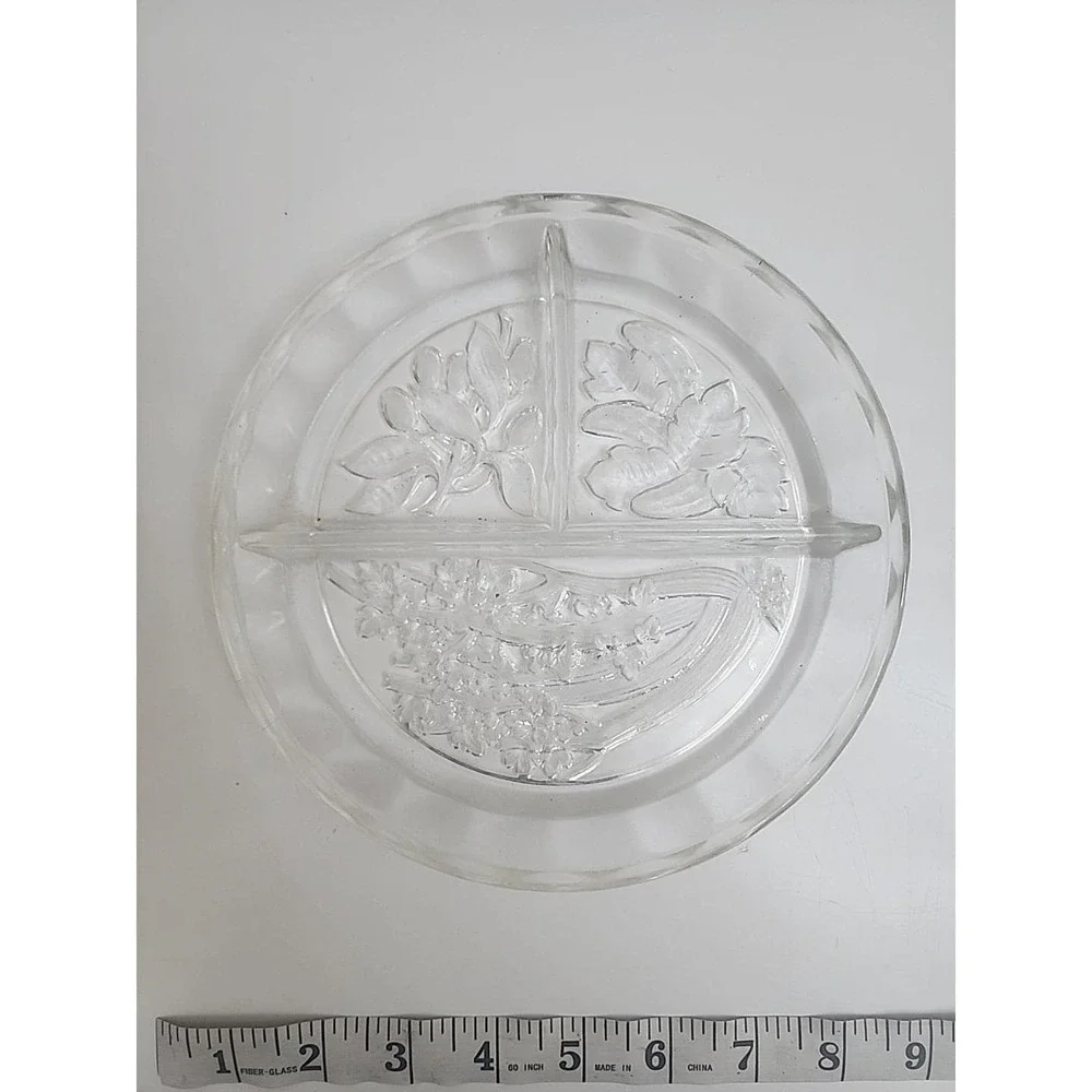 VINTAGE Indiana Glass INTAGLIO 3 Part Frosted Vegetable Relish TRAY Divided Dish